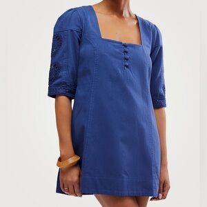 NWT! Free People Bali Hazel Hearts Mini Dress, Size Medium, Indigo Blue